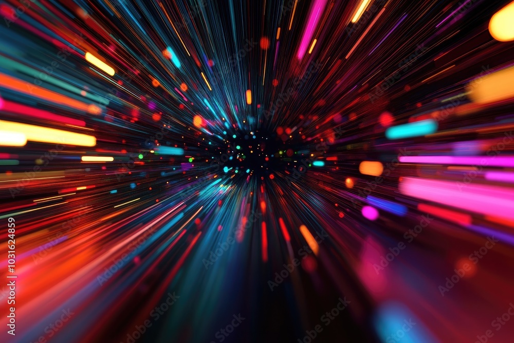 Poster dynamic burst of colorful light streaks creating a mesmerizing effect, perfect for abstract and futu