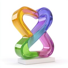Abstract Glass Heart Sculpture  Intertwined Colors  Modern Design  3D Rendering