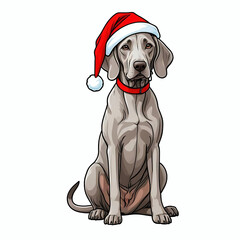 Sitting weimaraner dog wearing a santa hat christmas cartoon illustration clip art design