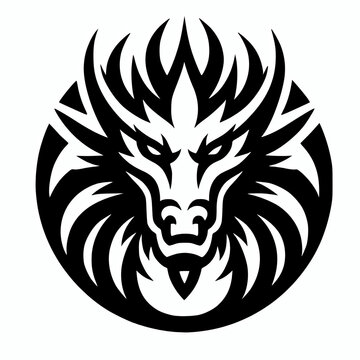 Tribal style design of a front facing dragon head emblem vector illustration, dragon logo symbol outline