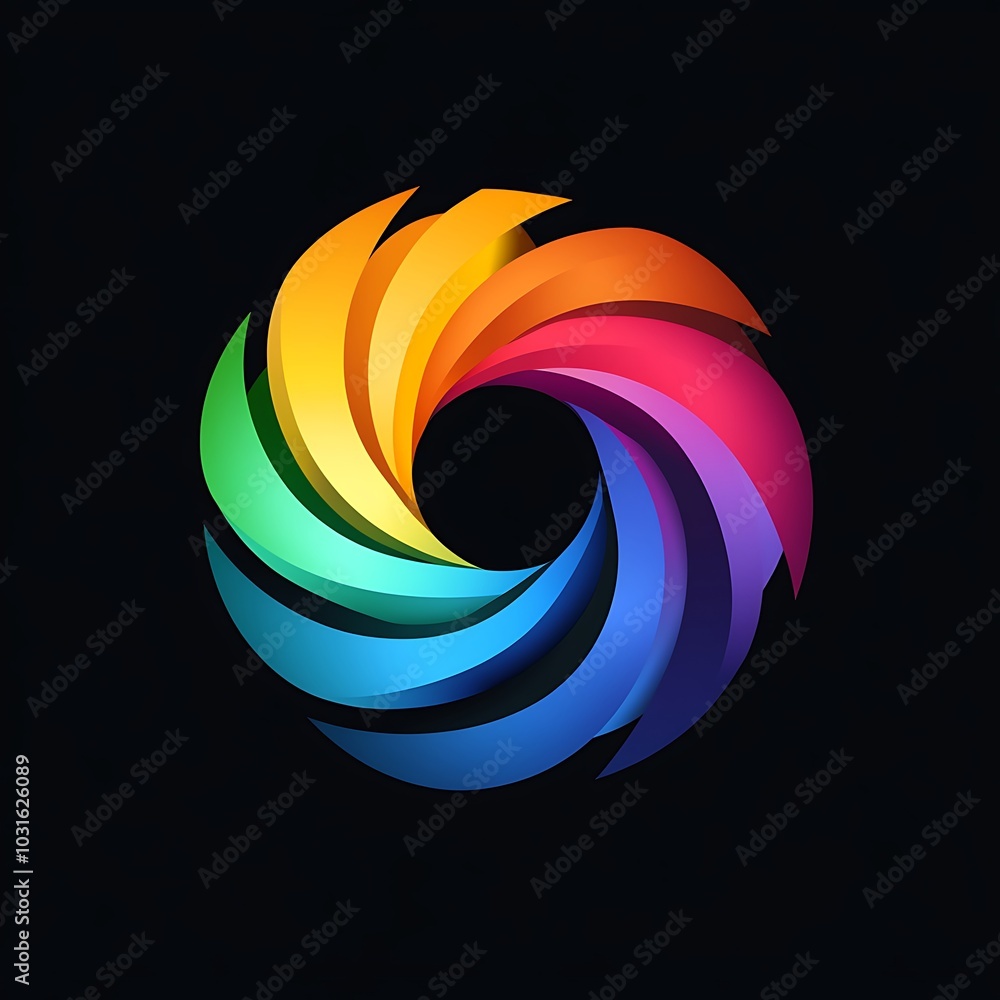 Poster artistic colorful ribbon circle created with 3d twists on dark background