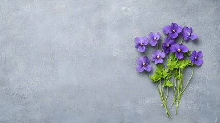Obraz premium Elegant and Floral Arrangement Showcasing the Natural Beauty of Purple Violets Intertwined with Curved Fern Leaves Creating a Serene and Vibrant Botanical Backdrop