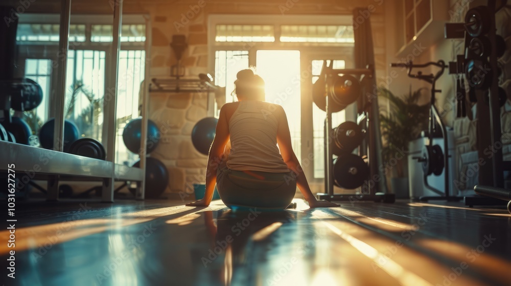 Wall mural portrait of muscular muscle trainer in gym stands pose confident posture. skillful athlete do physic