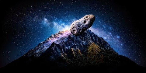 Asteroid Impact Over Mountain Range with Milky Way Galaxy Background