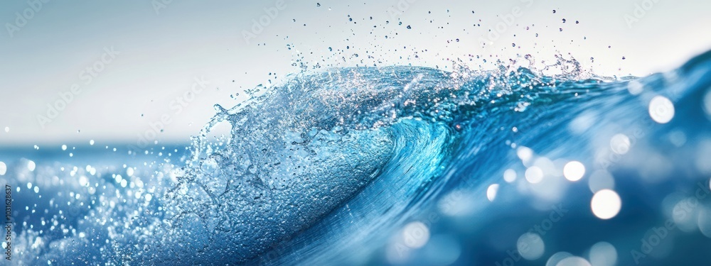 Poster closeup of a crashing ocean wave with a soft bokeh background.