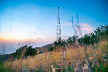 Evening Landscape with mobile tower from the mountains of Taif, Al hada, 