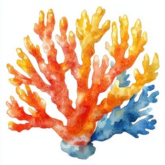 Watercolor Coral Reef Branch Illustration   Ocean  Sea  Marine Life  Underwater  Tropical