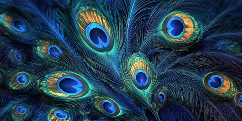 Obraz premium Blue and green peacock feathers.