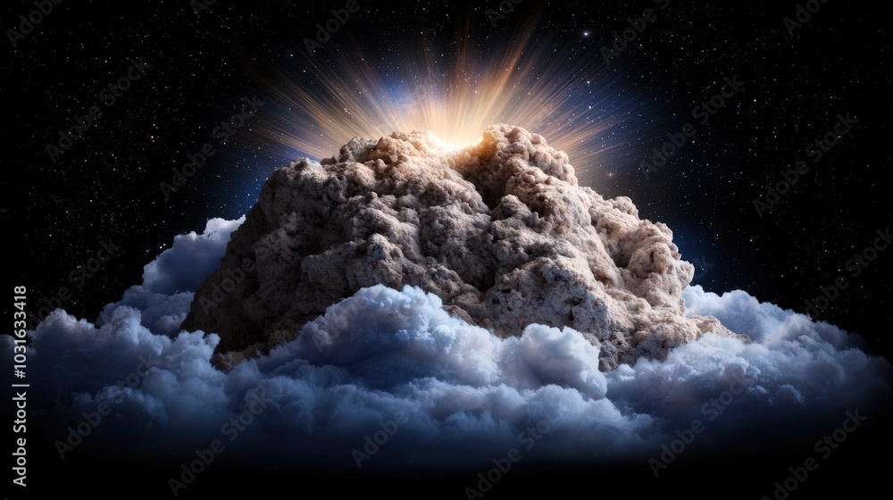 Poster celestial explosion with light rays and clouds