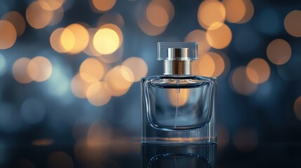 Elegant Glass Perfume Bottle with Bokeh Background