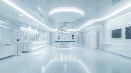 Obraz premium A sleek operating room equipped with the latest neurosurgery tools and devices, set against a clean white background, showcasing the advancements in medical technology.