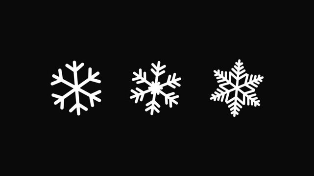 Animated set of three simple snowflake icons, perfect for winter themes. Each snowflake appears and disappears in a loop, ideal for backgrounds and overlays. 
