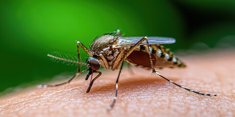 Close Up Macro Shot of Mosquito Biting Skin   Insect  Bug  Nature  Wildlife  Health  Disea