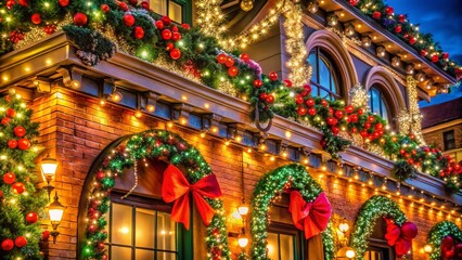 Obraz premium Stunning Christmas Architectural Photography with Glowing Lights and Decorations for Festive Greeting Cards