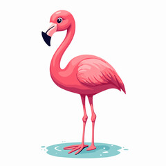 Vector flamingo illustration standing in water, cartoon tropical bird character