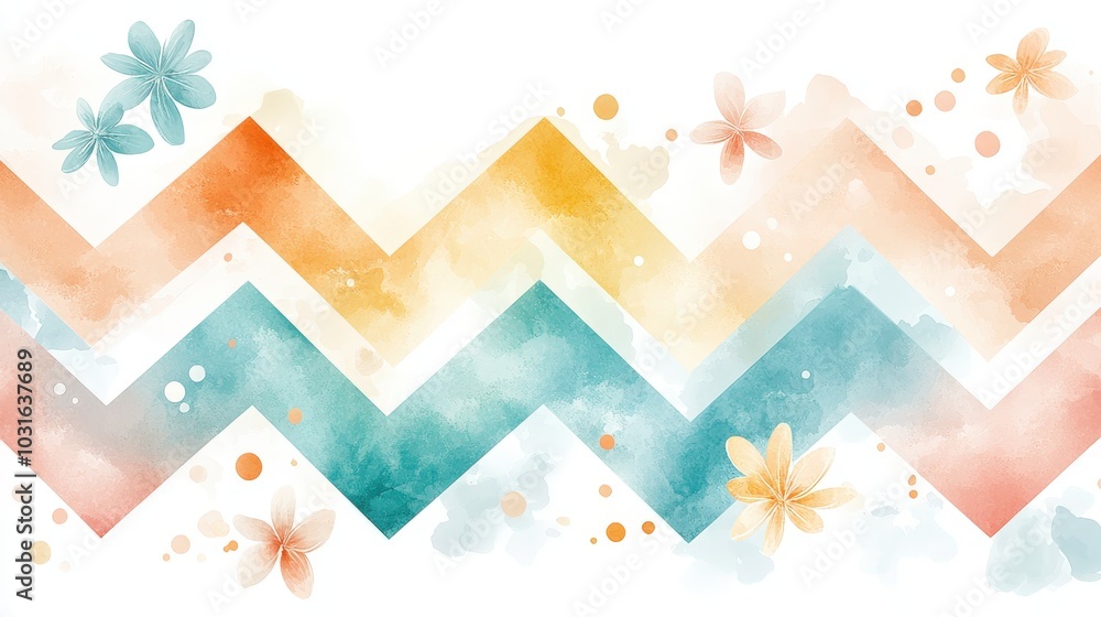 Poster an intricate chevron pattern rendered in soft watercolor, perfect for adding a touch of elegance and