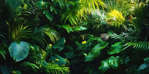 Lush green tropical foliage background.