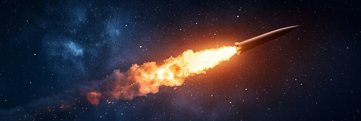 Realistic Night Sky Depiction of Missile Defense System in Action, Radar and Interceptor Units Successfully Engage and Destroy Incoming Missiles