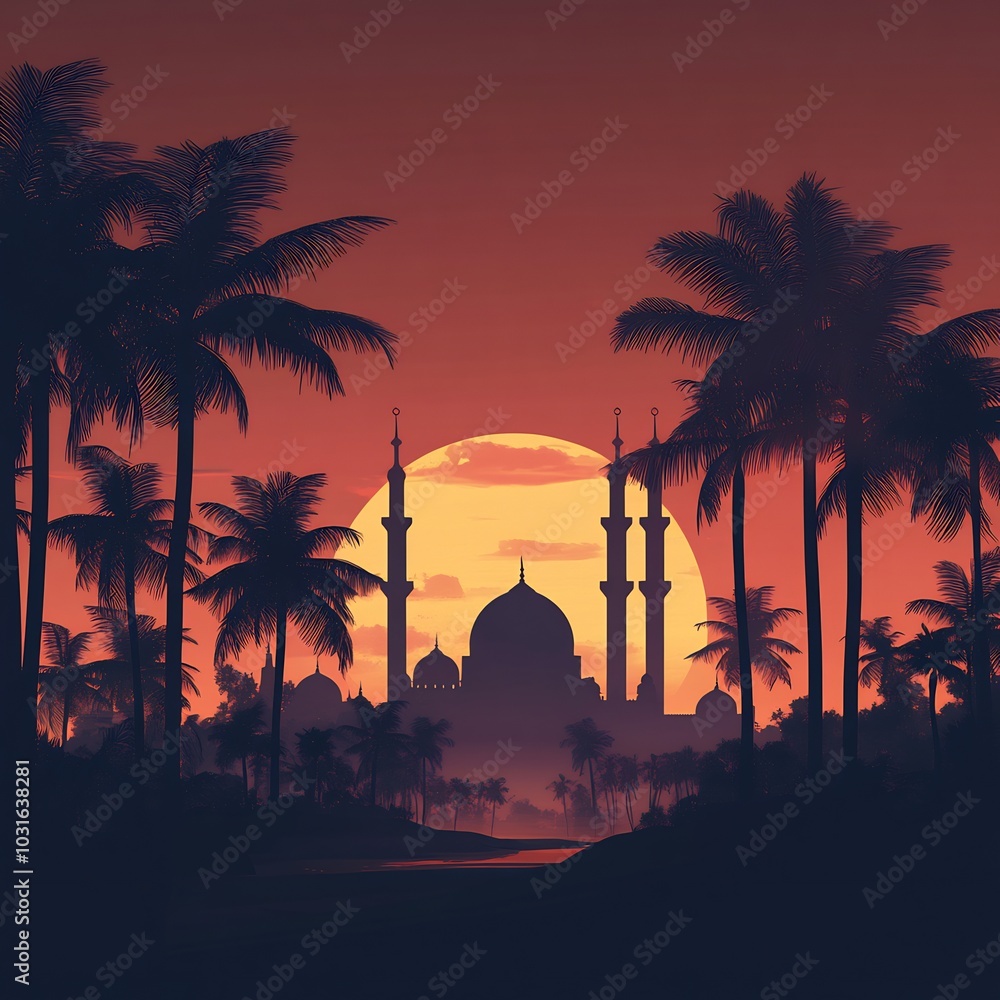 Poster elegant ramadan kareem card template a minimalist design showcasing a beautiful silhouette of a mosq