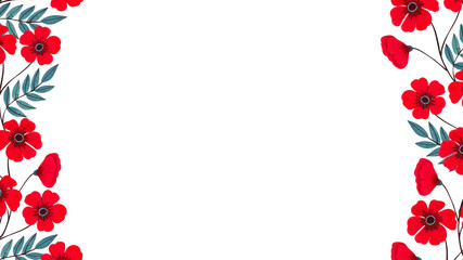 Red flowers entwined beautifully., hand-drawn watercolor frame design