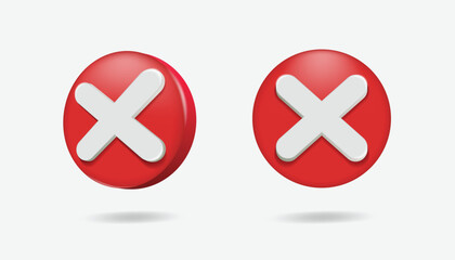 3d Cross mark on white background. 3D Rejection icon, rejected sign. Cross sign for mobile, web and application. Isolated vector element