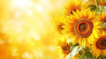 Fototapeta premium A vibrant bouquet of sunflowers against a warm, glowing background.