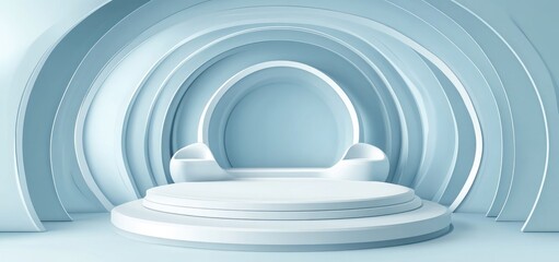 Obraz premium A minimalist, curved white stage design suitable for presentations or performances.