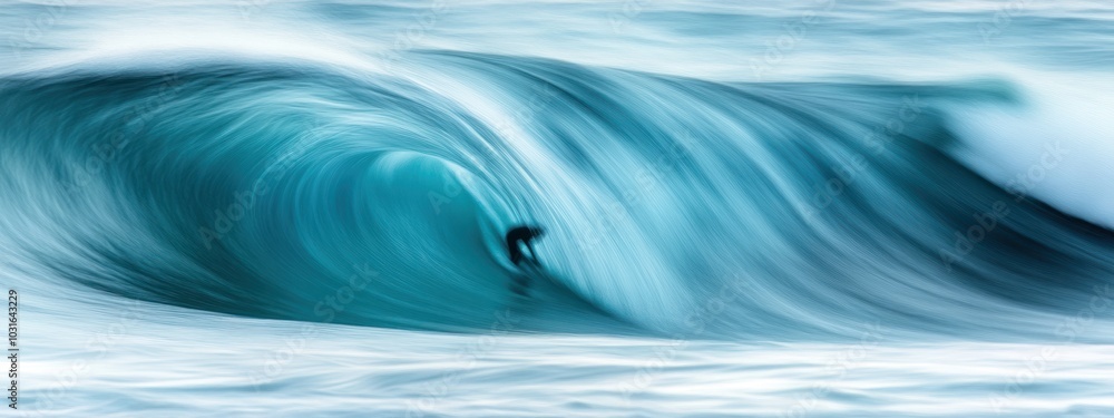 Aufkleber abstract photo of a surfer riding a large wave. the image is blurred, creating a dreamy and artistic