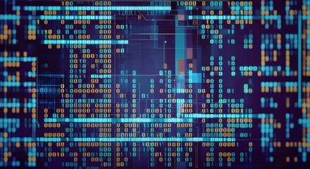 Digital Matrix: A mesmerizing digital matrix with abstract patterns and glowing lines in shades of blue, orange, and purple.