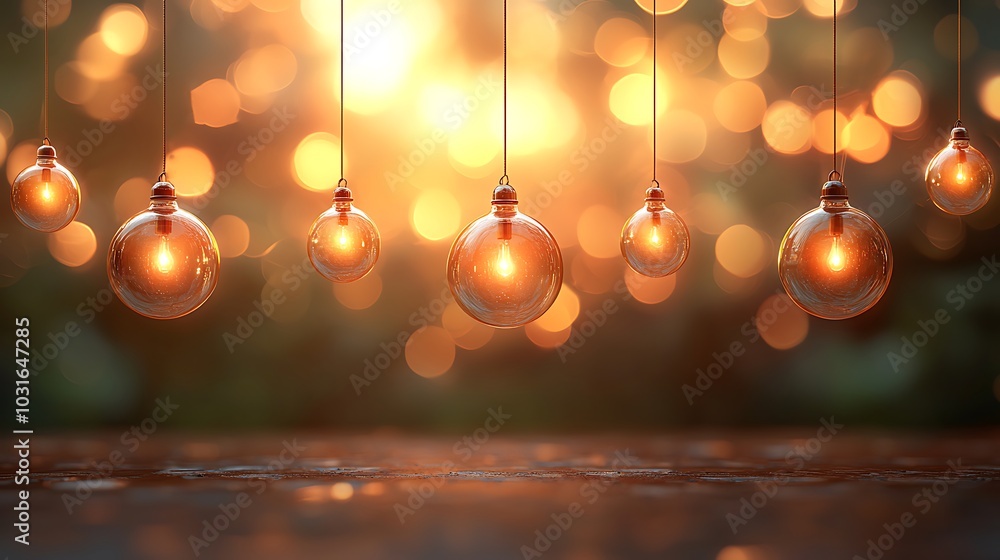 Poster captivating hanging lights creating a warm glow amidst a soft bokeh background evoking serenity and 