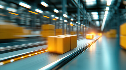 Automated systems efficiently transporting packages in modern warehouse environment, showcasing speed and precision of logistics technology
