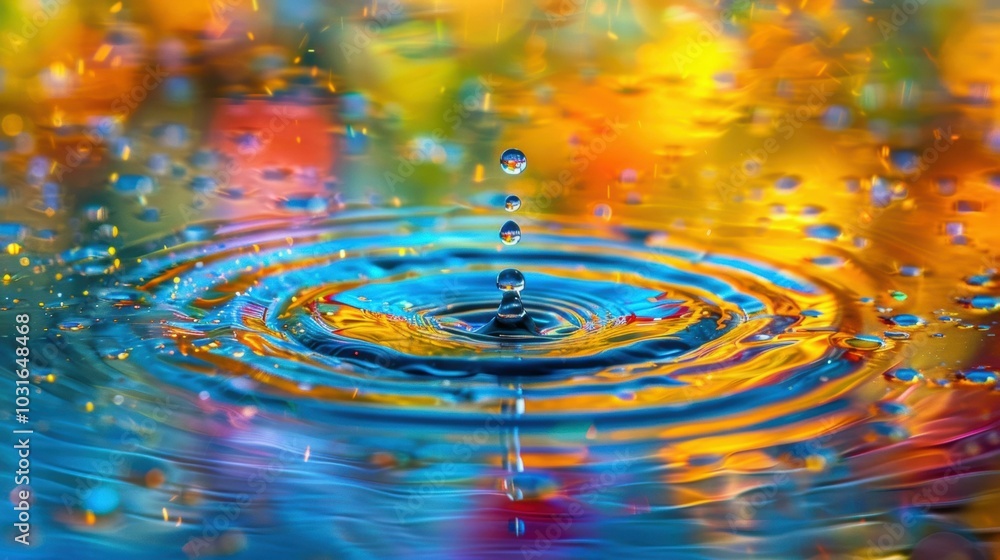 Aufkleber water drop creating ripples in a colorful background. ai.