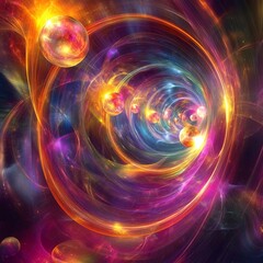 Obraz premium Abstract energy tunnel with glowing orbs swirling