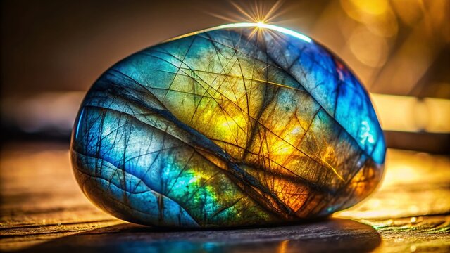 Stunning Labradorite Stone Texture with Golden Veins - Silhouette Photography