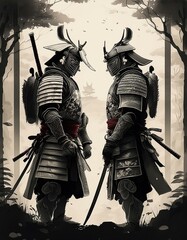 Samurai Warriors in Epic Poses and Dramatic Lighting