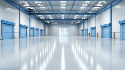 spacious warehouse with large windows allowing natural light to flood in, featuring modern design and polished concrete floors. open layout creates bright and airy atmosphere, ideal for various uses
