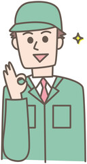 笑顔の作業服の人