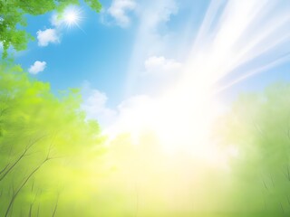 Obraz premium A serene morning in nature embracing the tranquility of sunlit forests and clear blue skies