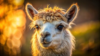 Fototapeta premium Stunning Low Light Alpaca Portrait Capturing Gentle Expression and Soft Fur Detail