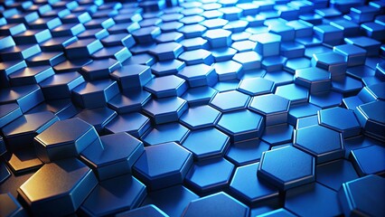 Fototapeta premium Stunning Low Light Photography of Blue Hexagonal Surface in 3D Render for Creative Visuals
