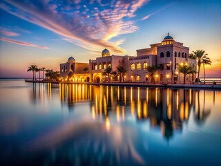 Stunning Low Light Photography of Waterfront Hotel on Qetaifan Island, Qatar - Serene Night Views and Luxury Ambience