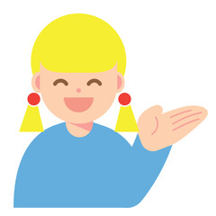 片手を上げる笑顔の女性のアイコン