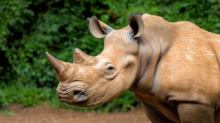 Fototapeta premium Close up Portrait of a White Rhino in a Lush Savanna Environment