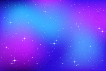 Blue and purple starry sky. Vector space background with magic dark gradient. Pink universe with constellations. Dreamy starlight galaxy. Fairy astrology wallpaper