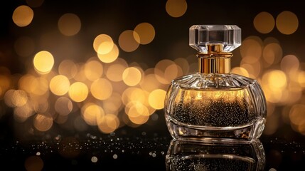 Elegant Glass Bottle with Golden Background
