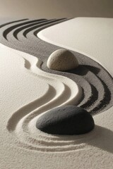 Obraz premium A peaceful zen garden with perfectly raked sand patterns and a single rock in the center. 