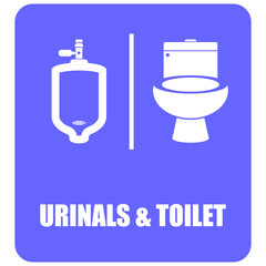 Urinals and toilet, sign and label vector