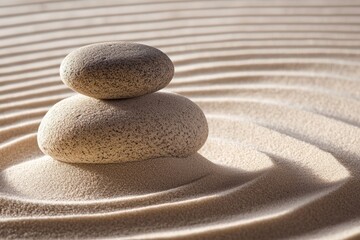 A peaceful zen garden with perfectly raked sand patterns and a single rock in the center. 
