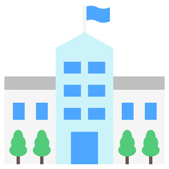 School Building flat multi color icon, use for UI, UX, app and web development, digital or print. for industry, education, construction, transportation, environment, urban planning theme.