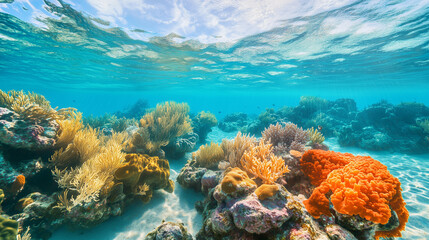 Fototapeta premium Vibrant Coral Reefs and Calm Waters at Grace Bay Beach in Turks and Caicos